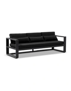 Santorini 3 Seater Outdoor Aluminium Lounge Charcoal & Denim Grey Cushions