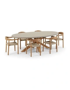 Tamarama Indoor Outdoor Oval Concrete Look Dining Setting with 6x Kotara Chairs