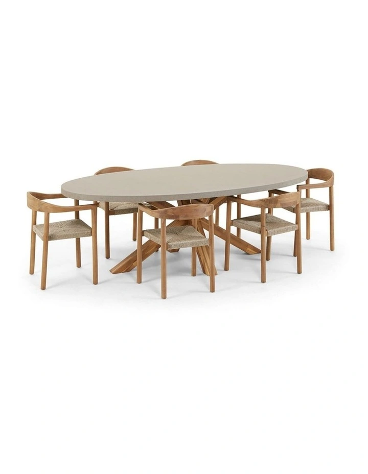 Tamarama Indoor Outdoor Oval Concrete Look Dining Setting with 6x Kotara Chairs image 1
