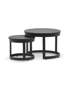 Santorini Round Outdoor Aluminium Side Table Set Charcoal
