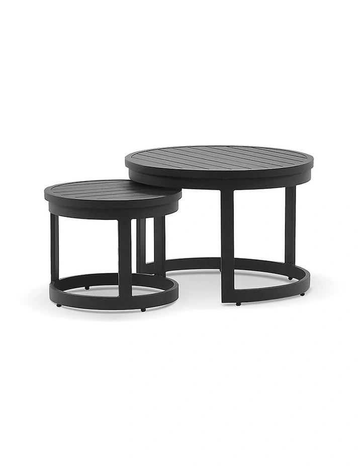 Santorini Round Outdoor Aluminium Side Table Set Charcoal image 1