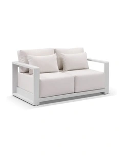 2 Seater Outdoor Aluminium Lounge in White with Sunbrella Canvas Cushions