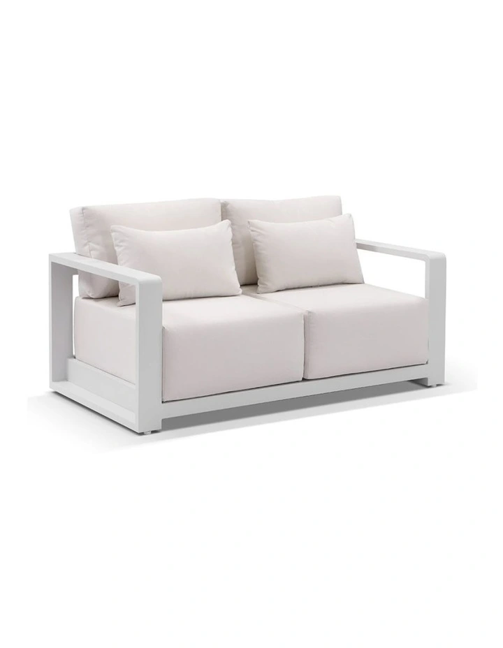 2 Seater Outdoor Aluminium Lounge in White with Sunbrella Canvas Cushions image 1