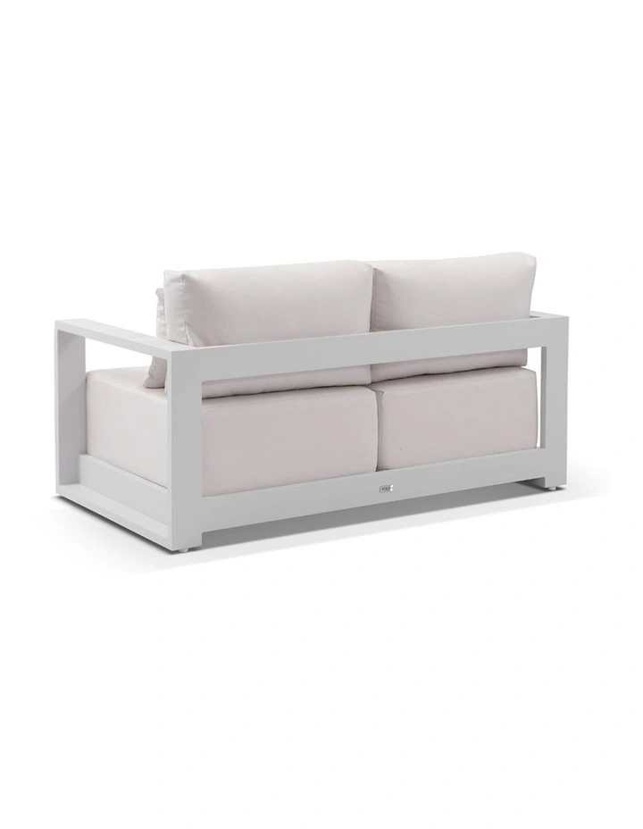 2 Seater Outdoor Aluminium Lounge in White with Sunbrella Canvas Cushions image 2