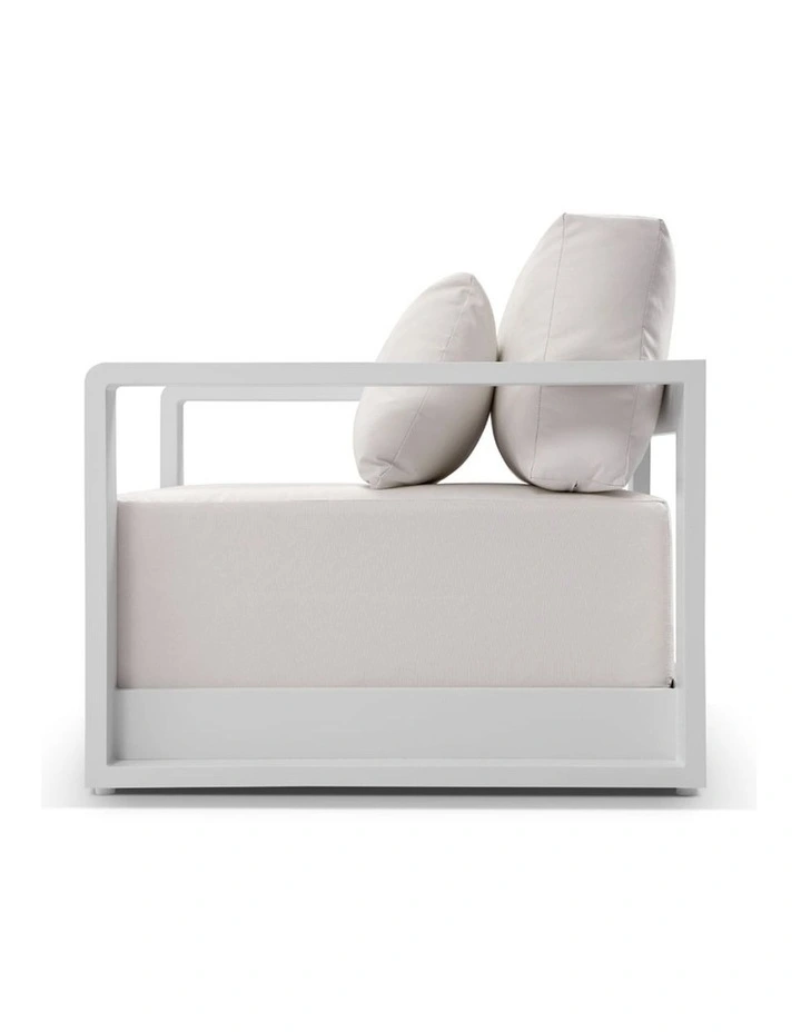 2 Seater Outdoor Aluminium Lounge in White with Sunbrella Canvas Cushions image 3