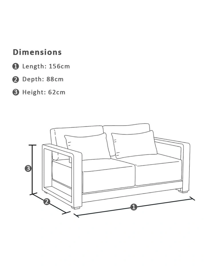 2 Seater Outdoor Aluminium Lounge in White with Sunbrella Canvas Cushions image 5