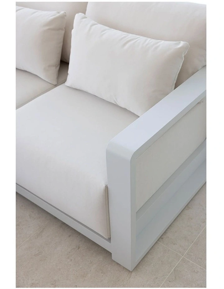 2 Seater Outdoor Aluminium Lounge in White with Sunbrella Canvas Cushions image 7