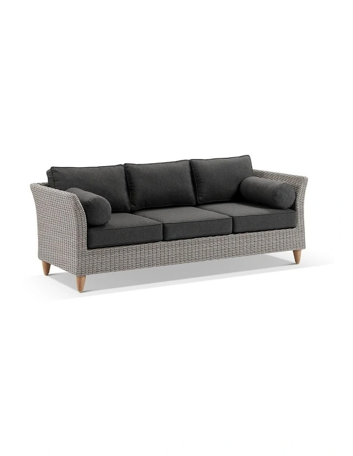 Carolina 3 2 1 1 Seater Outdoor Wicker Lounge Brushed Grey With Coffee Table & Denim Cushions image 3