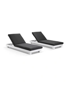 Santorini Outdoor Aluminium Pool Sun Lounge Set White & Denim Grey Cushions