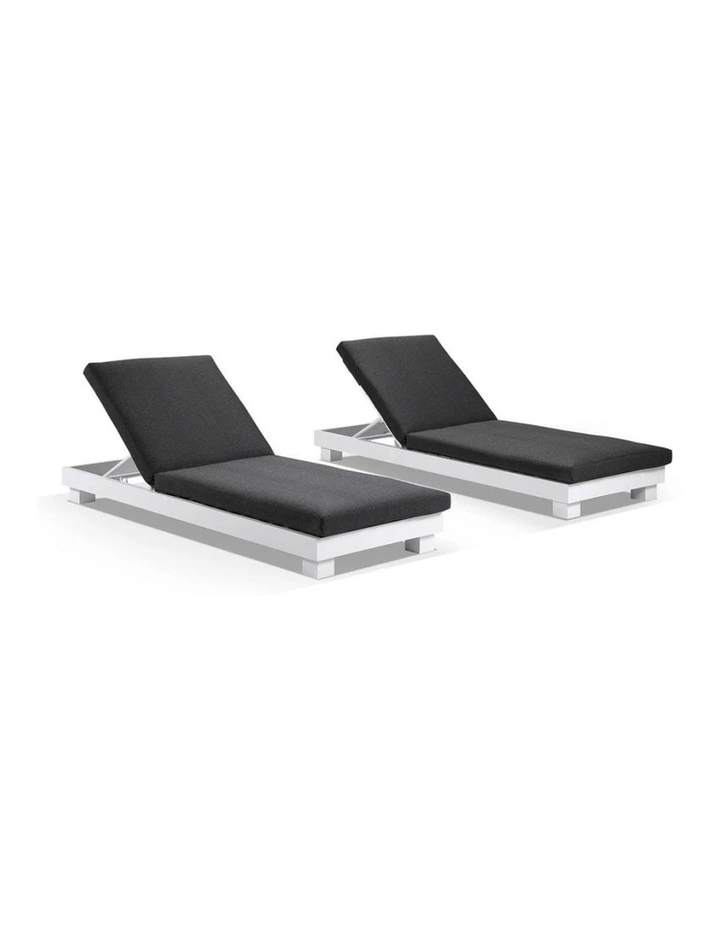Santorini Outdoor Aluminium Pool Sun Lounge Set White & Denim Grey Cushions image 1