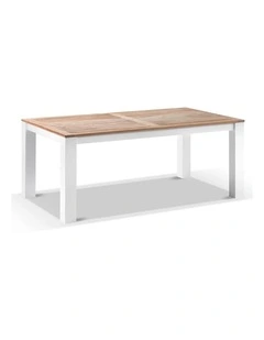 Balmoral 1.8m Outdoor Rectangle Aluminium Teak Top Dining Table White