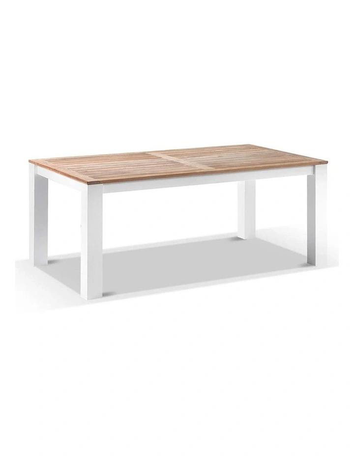 Balmoral 1.8m Outdoor Rectangle Aluminium Teak Top Dining Table White image 1