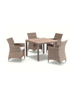 Sahara 4 Seater Outdoor Teak and Wicker Dining Setting Brushed Wheat & Cream Cushions