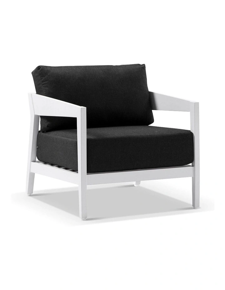 Bronte 3 2 1 1 Outdoor Aluminium Lounge Setting White With Coffee Table & Denim Grey Cushions image 3