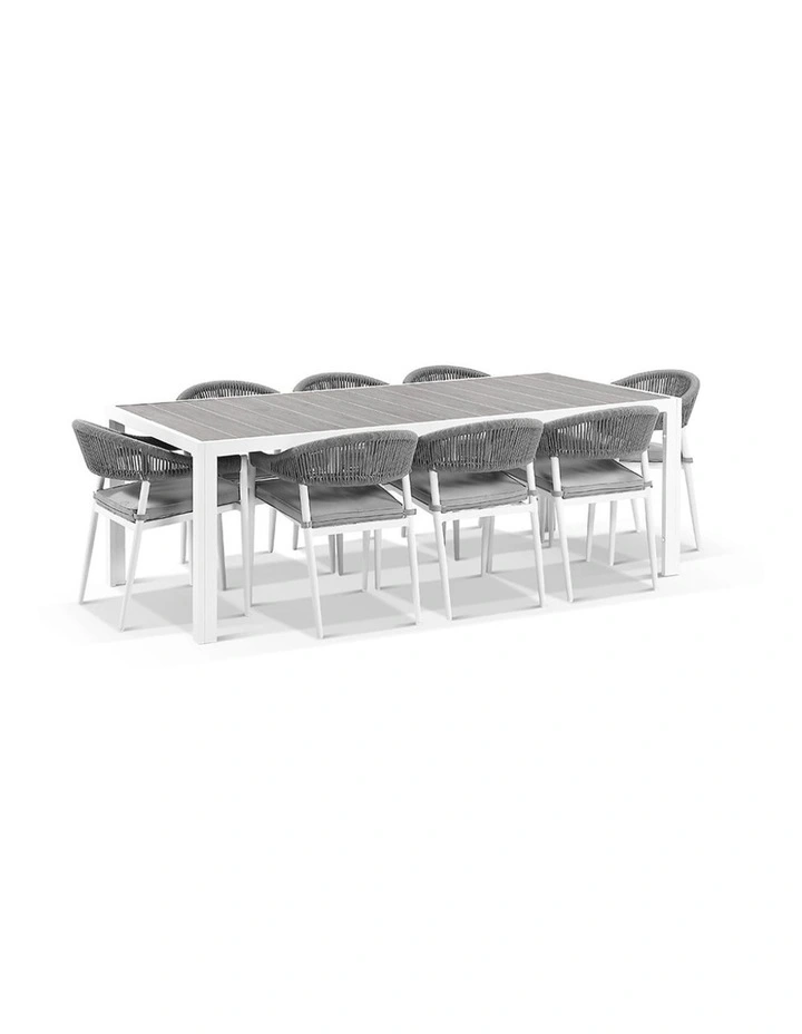 Southport Outdoor 2.17m Aluminium and Ceramic Table with 8 Finley Chair Frost White image 2