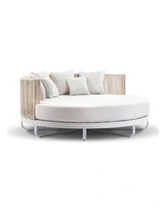 Cannes Large 2m Outdoor Round Aluminium and Rope Daybed White & Olefin Cushions