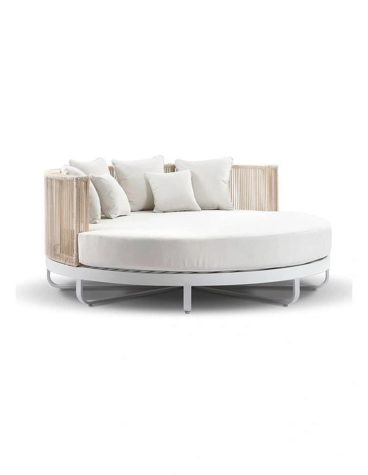Cannes Large 2m Outdoor Round Aluminium and Rope Daybed White & Olefin Cushions image 1