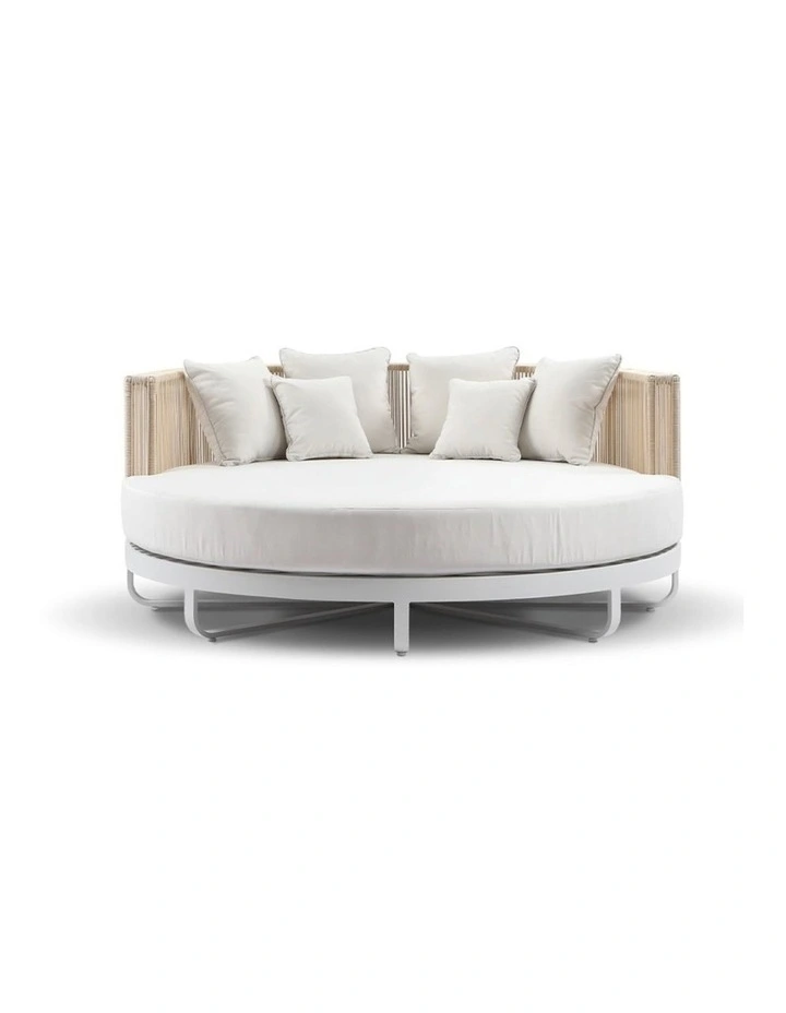 Cannes Large 2m Outdoor Round Aluminium and Rope Daybed White & Olefin Cushions image 2