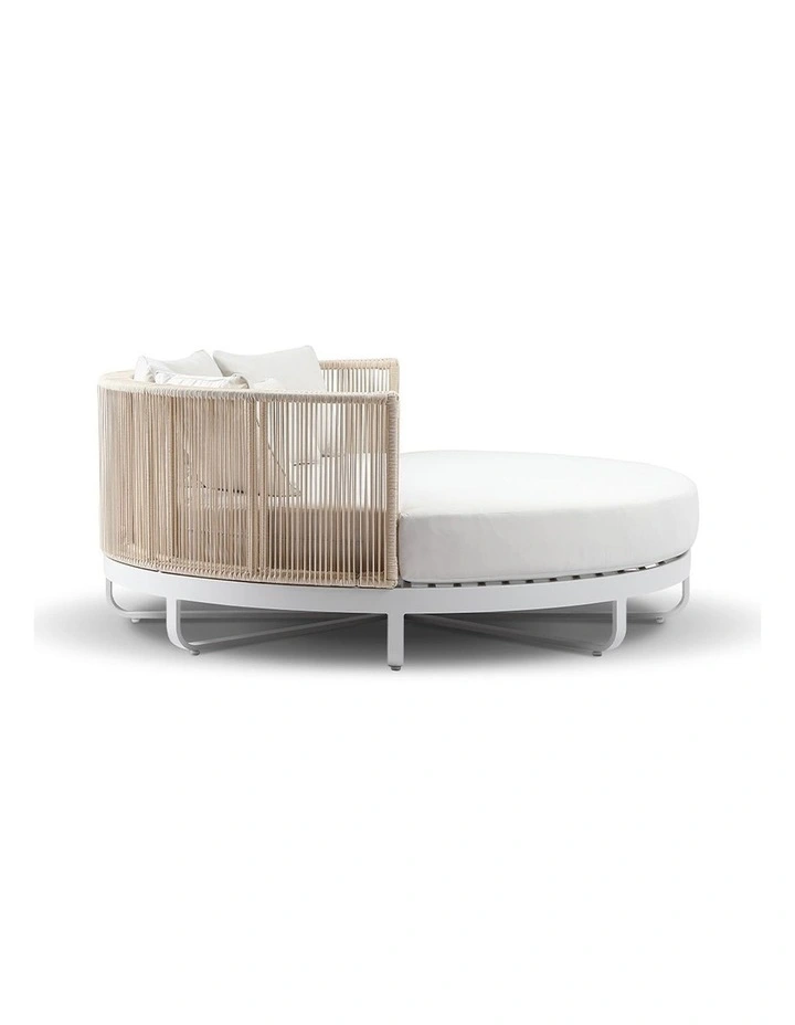 Cannes Large 2m Outdoor Round Aluminium and Rope Daybed White & Olefin Cushions image 3