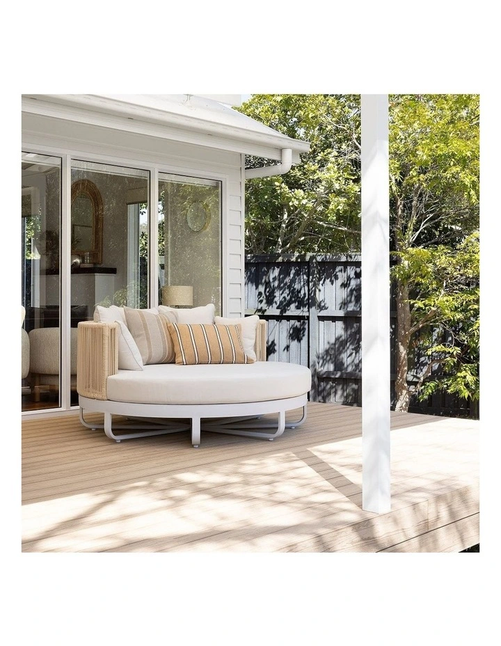 Cannes Large 2m Outdoor Round Aluminium and Rope Daybed White & Olefin Cushions image 4