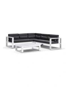 Santorini Package A Outdoor Aluminium Corner Lounge White & Denim Grey Cushions