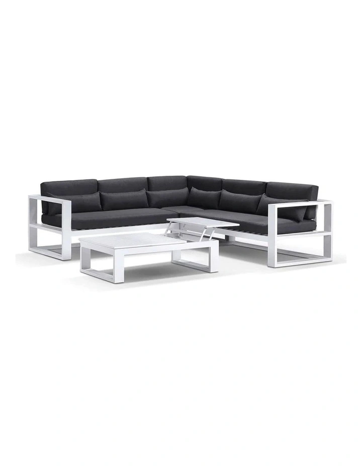 Santorini Package A Outdoor Aluminium Corner Lounge White & Denim Grey Cushions image 2