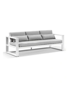 Santorini 3 Seater Outdoor Aluminium Lounge White & Textured Olefin Grey Cushions