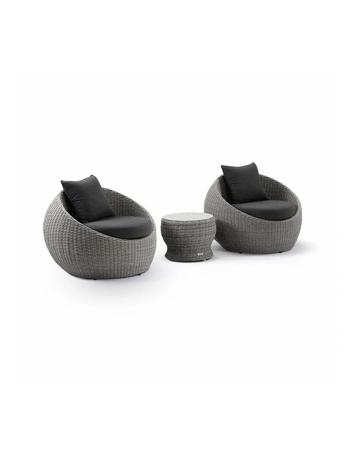 Newport Outdoor Wicker Lounge 2x Arm Chair Brushed Grey With Side Table & Denim Cushions image 1