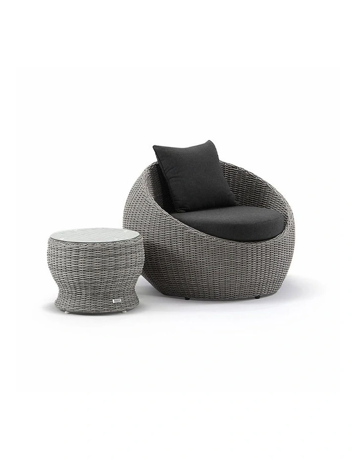 Newport Outdoor Wicker Lounge 2x Arm Chair Brushed Grey With Side Table & Denim Cushions image 3