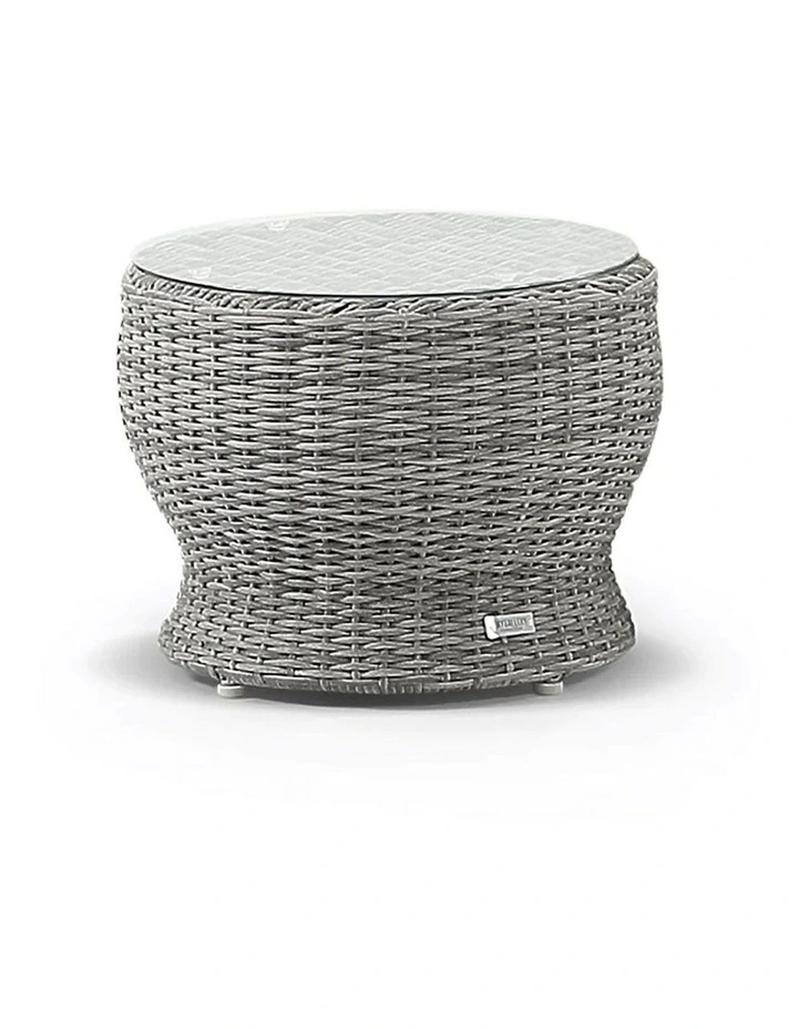 Newport Outdoor Wicker Lounge 2x Arm Chair Brushed Grey With Side Table & Denim Cushions image 4