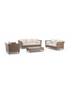 Carolina 3 2 1 Outdoor Wicker Lounge Setting Brushed Wheat With coffee table & Cream Cushions