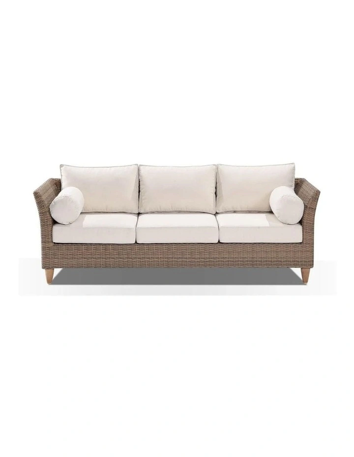 Carolina 3 2 1 Outdoor Wicker Lounge Setting Brushed Wheat With coffee table & Cream Cushions image 2