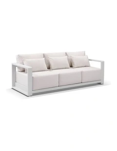 3 Seater Outdoor Aluminium Lounge White & Sunbrella Canvas Cushions