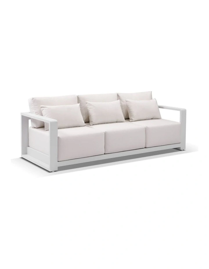3 Seater Outdoor Aluminium Lounge White & Sunbrella Canvas Cushions image 1