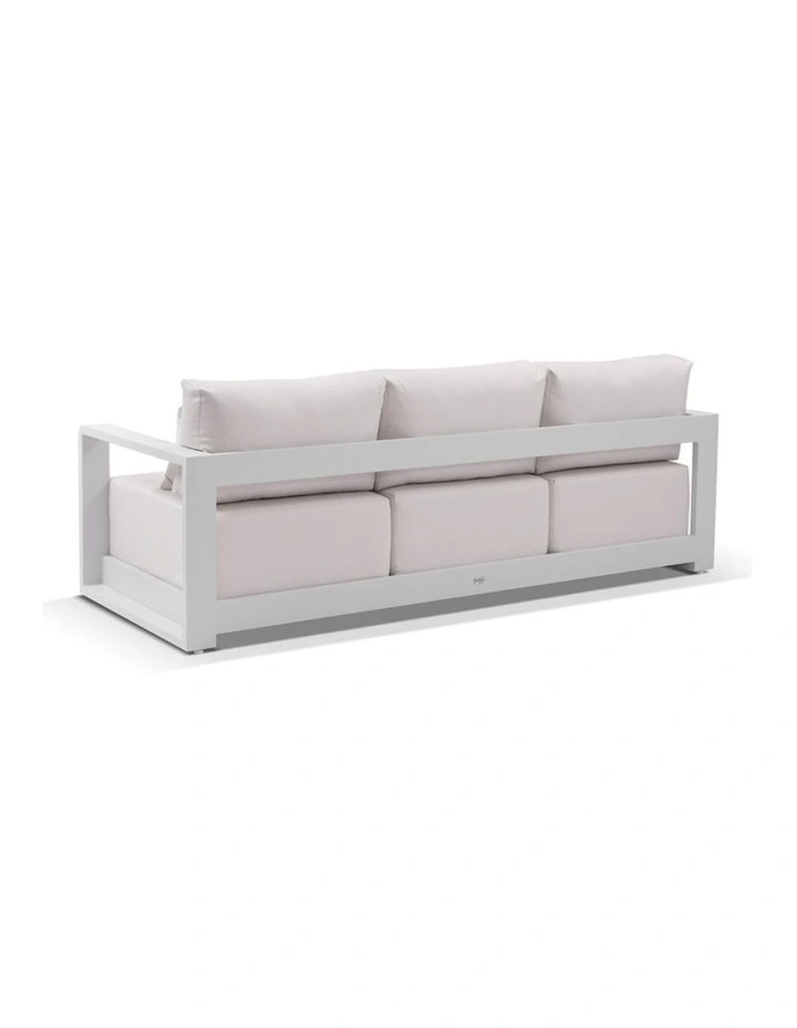 3 Seater Outdoor Aluminium Lounge White & Sunbrella Canvas Cushions image 2