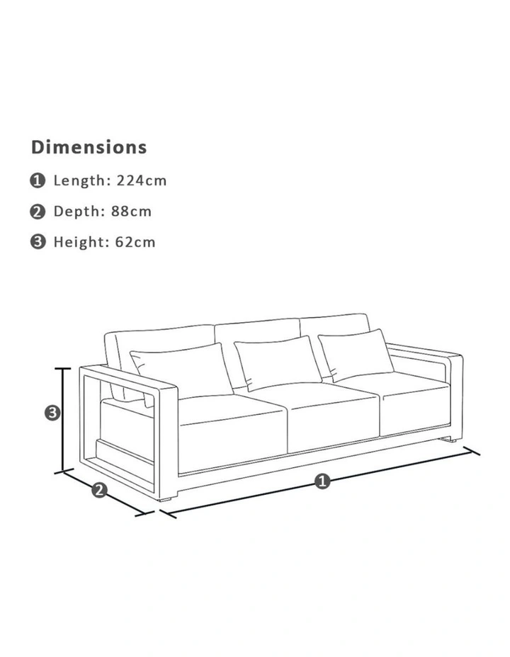 3 Seater Outdoor Aluminium Lounge White & Sunbrella Canvas Cushions image 5