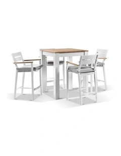 Balmoral 4 Seater Square Bar Table White With Capri Stools & Textured Olefin Grey Cushions