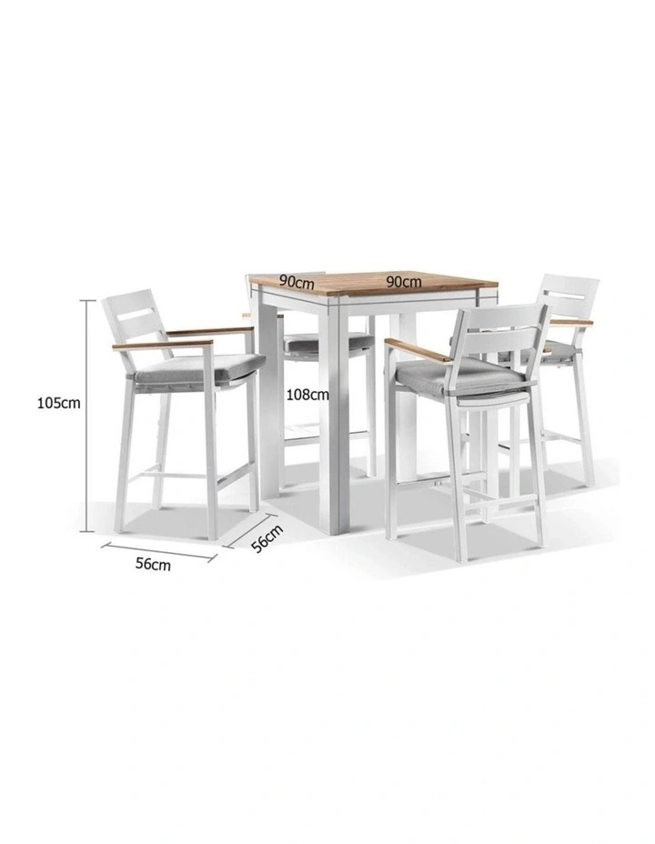 Balmoral 4 Seater Square Bar Table White With Capri Stools & Textured Olefin Grey Cushions image 2
