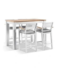 Balmoral 1.5m Bar Table White With 4 Capri Stools & Textured Olefin Grey Cushions
