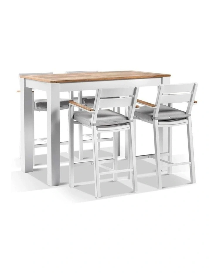 Balmoral 1.5m Bar Table White With 4 Capri Stools & Textured Olefin Grey Cushions image 1