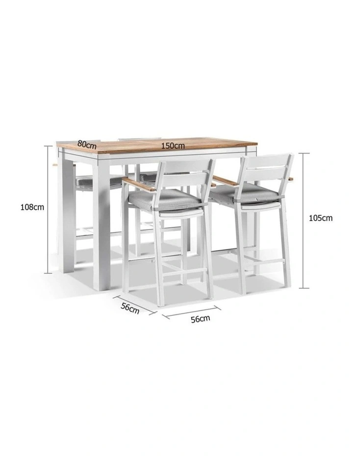 Balmoral 1.5m Bar Table White With 4 Capri Stools & Textured Olefin Grey Cushions image 3