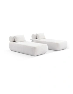 Norfolk Outdoor Aluminium Single Sun Lounge Set White With Side Table & Boucle Cream Cushions
