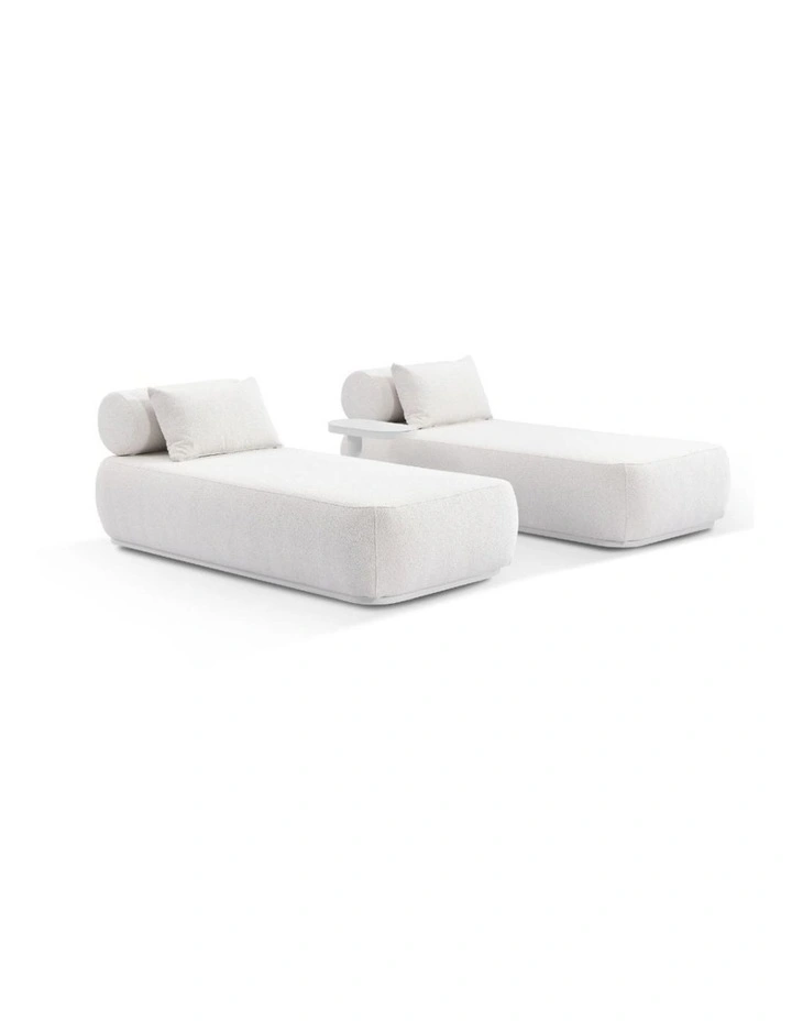 Norfolk Outdoor Aluminium Single Sun Lounge Set White With Side Table & Boucle Cream Cushions image 1