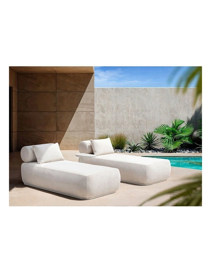 Norfolk Outdoor Aluminium Single Sun Lounge Set White With Side Table & Boucle Cream Cushions image 3
