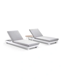 Santorini Aluminium Sun Lounge Set White With Round Table & Textured Olefin Grey Cushions