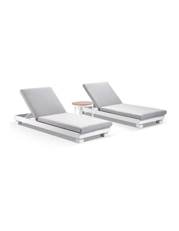 Santorini Aluminium Sun Lounge Set White With Round Table & Textured Olefin Grey Cushions image 1