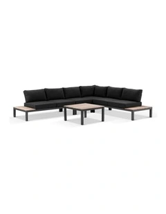 Nova Package C Outdoor Aluminium Modular Corner Lounge Charcoal & Denim Grey Cushions