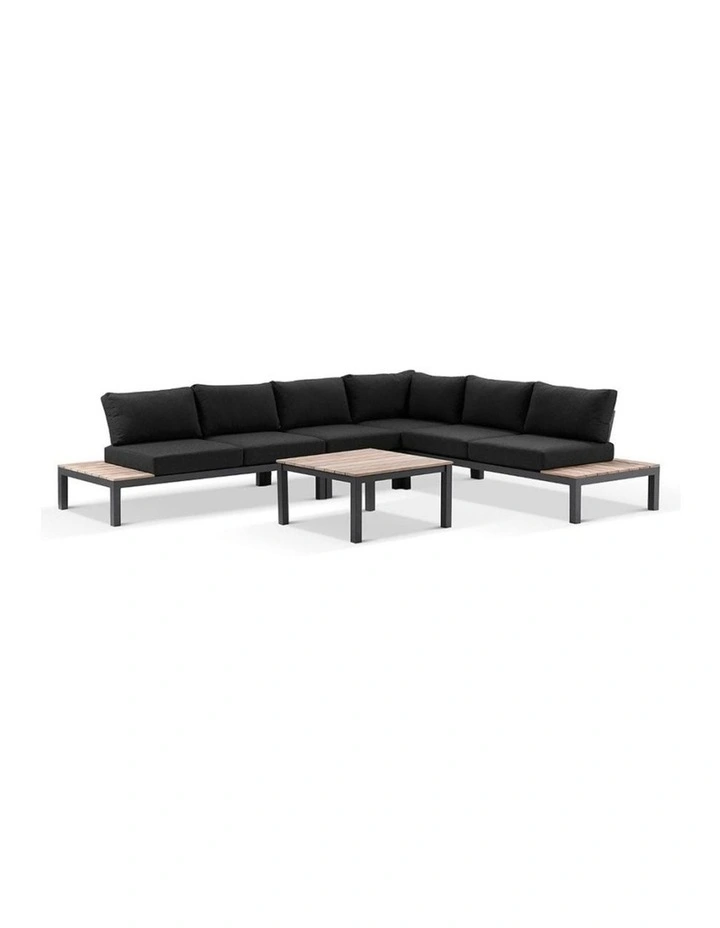 Nova Package C Outdoor Aluminium Modular Corner Lounge Charcoal & Denim Grey Cushions image 1