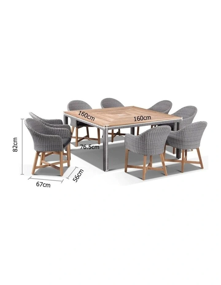 Sahara 8 Seater Square Table Brushed Grey With Coastal Chairs in Half Round wicker & Denim Cushions image 2