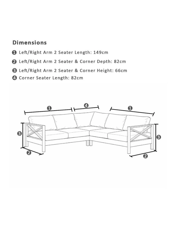 Kansas Aluminium Corner Modular Lounge Set White With Arm Chair/Coffee Table & Navy Stripe Cushions image 7